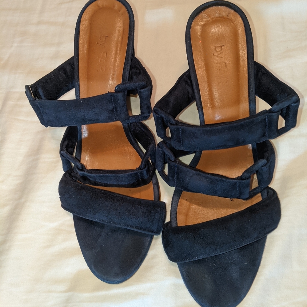 By Far Navy Suede Sandals